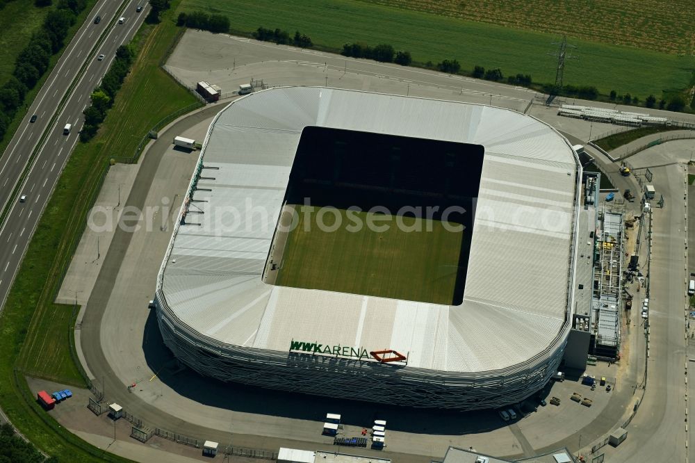 Aerial photograph Augsburg - Extension and conversion site on the sports ground of the stadium WWK Arena of FC Augsburg on Buergermeister-Ulrich-Strasse in Augsburg in the state Bavaria, Germany