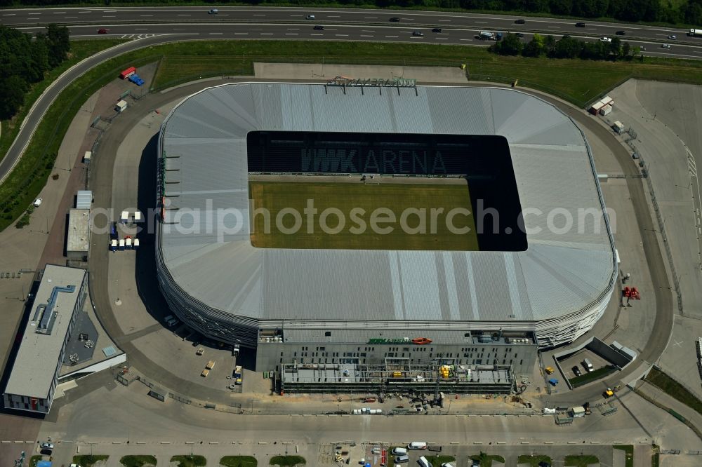 Augsburg from the bird's eye view: Extension and conversion site on the sports ground of the stadium WWK Arena of FC Augsburg on Buergermeister-Ulrich-Strasse in Augsburg in the state Bavaria, Germany