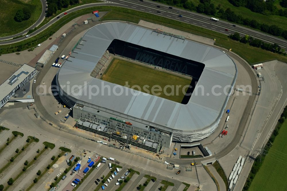 Aerial image Augsburg - Extension and conversion site on the sports ground of the stadium WWK Arena of FC Augsburg on Buergermeister-Ulrich-Strasse in Augsburg in the state Bavaria, Germany
