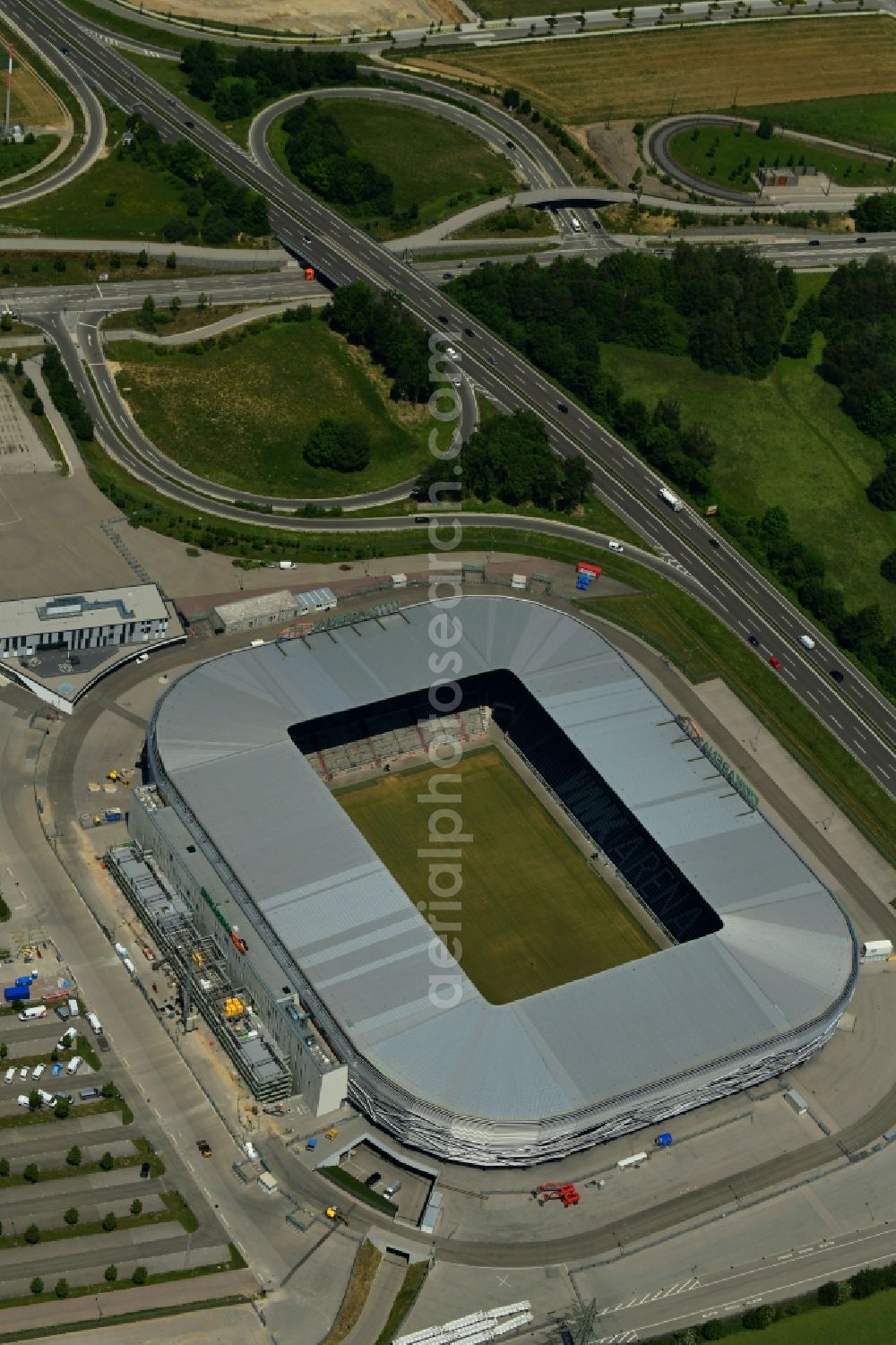 Aerial photograph Augsburg - Extension and conversion site on the sports ground of the stadium WWK Arena of FC Augsburg on Buergermeister-Ulrich-Strasse in Augsburg in the state Bavaria, Germany