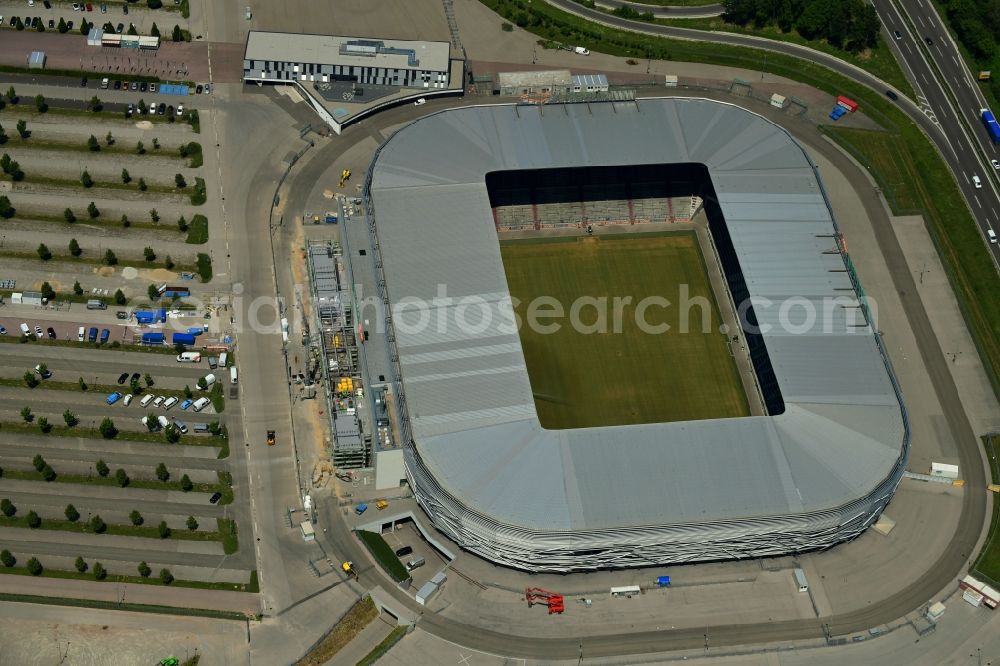 Augsburg from above - Extension and conversion site on the sports ground of the stadium WWK Arena of FC Augsburg on Buergermeister-Ulrich-Strasse in Augsburg in the state Bavaria, Germany