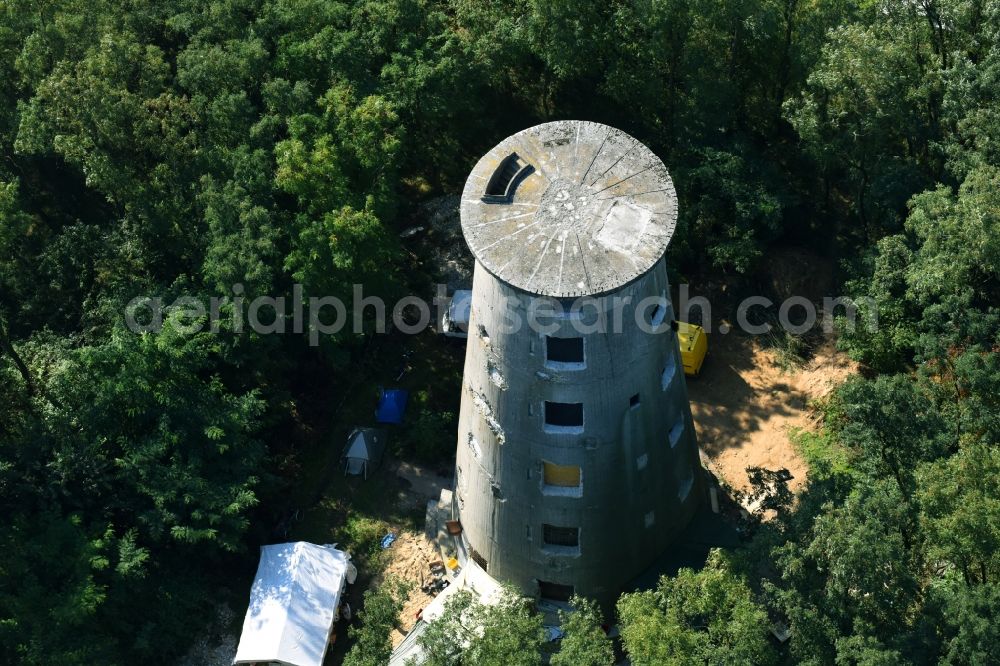 Aerial image Weesow - Reconstruction of the concrete tower of the formally militarily used property Radarturm Weesow in Weesow in the state of Brandenburg, Germany