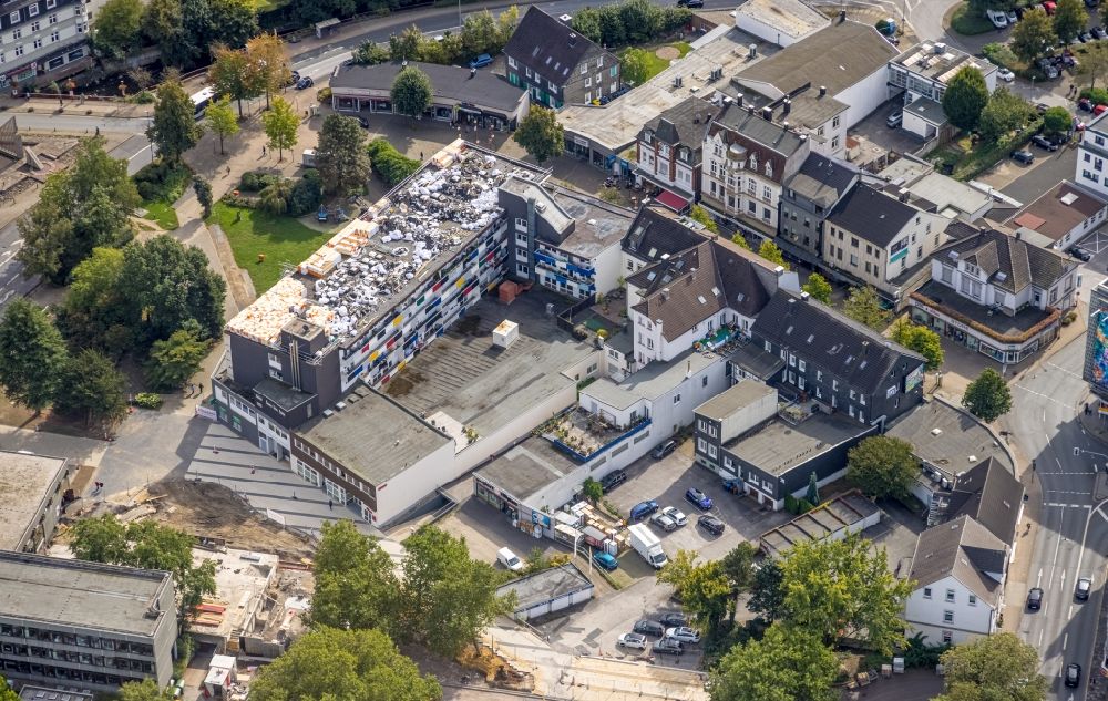 Gevelsberg from above - Construction site for reconstruction and modernization and renovation of an office and commercial building on Mittelstrasse - Grosser Markt in Gevelsberg in the state North Rhine-Westphalia, Germany