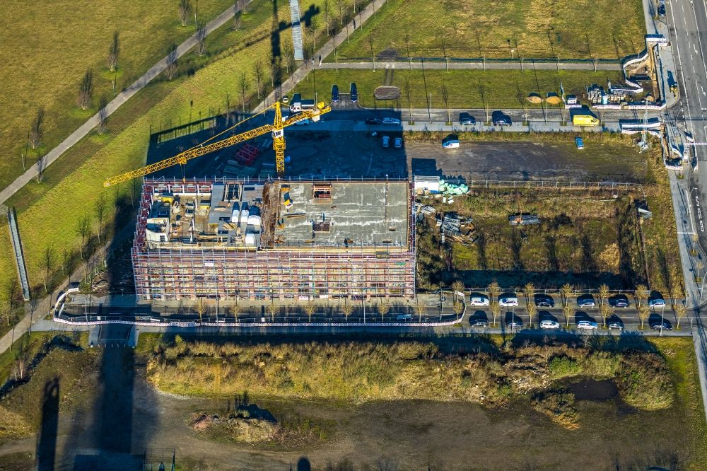 Dortmund from the bird's eye view: Construction site for reconstruction and modernization and renovation of an office and commercial building Phoenix-Arcaden on Antonio-Segni-Strasse in the district Phoenix-West in Dortmund in the state North Rhine-Westphalia, Germany