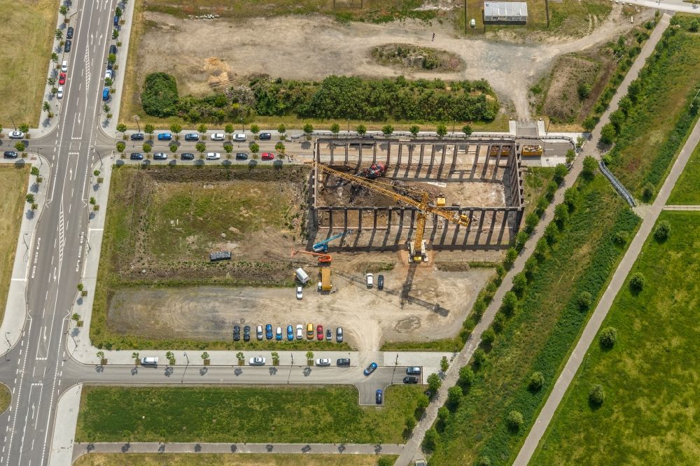 Aerial photograph Dortmund - Construction site for reconstruction and modernization and renovation of an office and commercial building Phoenix-Arcaden on Antonio-Segni-Strasse in the district Phoenix-West in Dortmund in the state North Rhine-Westphalia, Germany