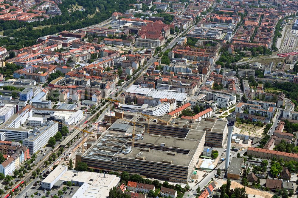 Nürnberg from the bird's eye view: Construction site for reconstruction and modernization and renovation of an office and commercial building The Q Quelle on street Fuerther Strasse in the district Eberhardshof in Nuremberg in the state Bavaria, Germany