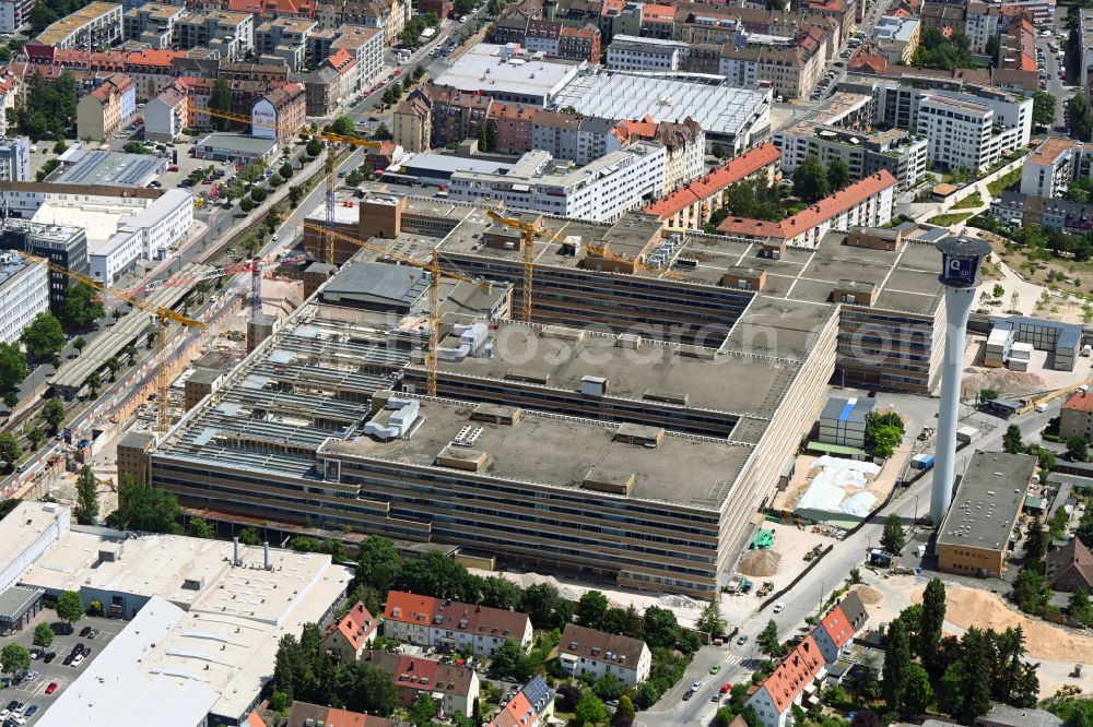 Aerial image Nürnberg - Construction site for reconstruction and modernization and renovation of an office and commercial building The Q Quelle on street Fuerther Strasse in the district Eberhardshof in Nuremberg in the state Bavaria, Germany