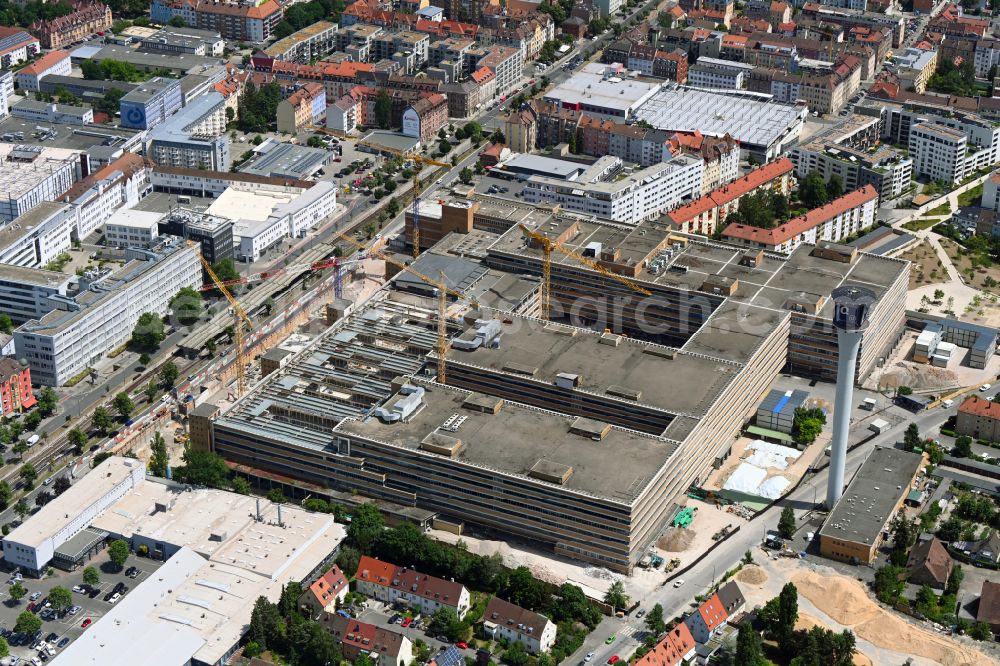 Aerial photograph Nürnberg - Construction site for reconstruction and modernization and renovation of an office and commercial building The Q Quelle on street Fuerther Strasse in the district Eberhardshof in Nuremberg in the state Bavaria, Germany