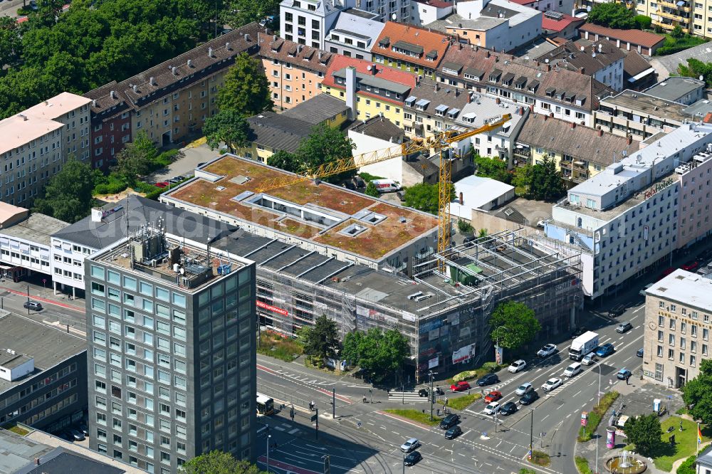Aerial image Darmstadt - Construction site for reconstruction and modernization and renovation of an office and commercial building Rheinstrasse - Kasinostrasse - Kennedyplatz in Darmstadt in the state Hesse, Germany
