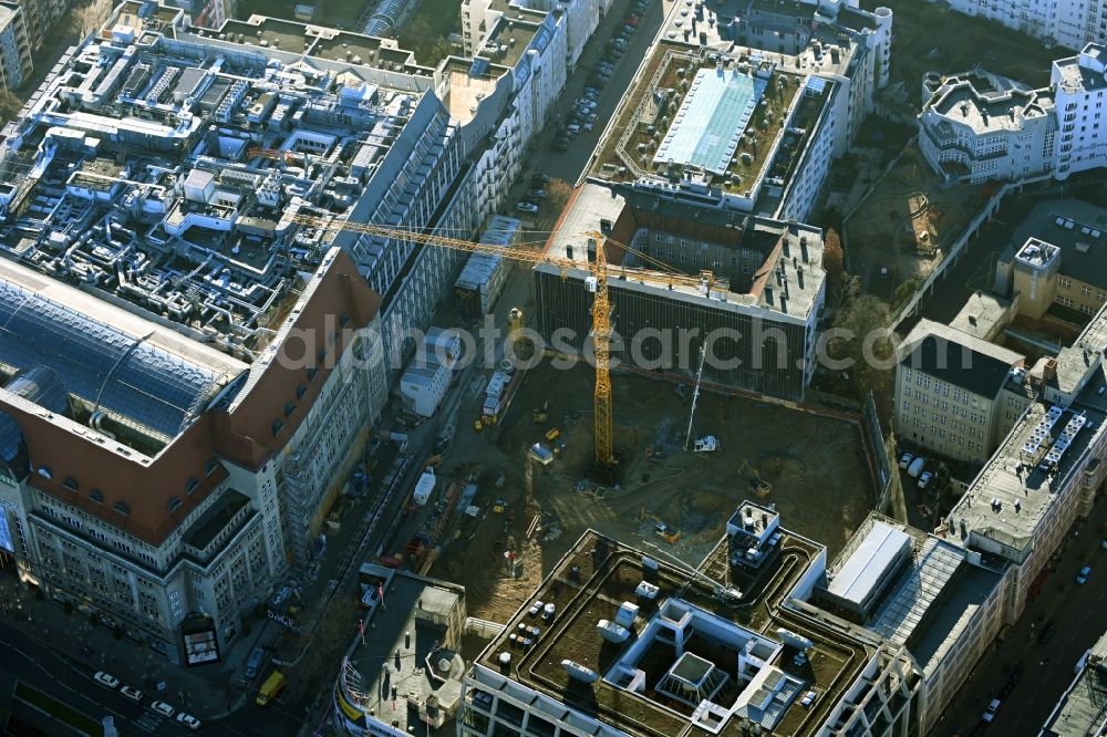 Aerial image Berlin - Construction site for reconstruction and modernization and renovation of an office and commercial building Fuerst in the district Charlottenburg in Berlin, Germany