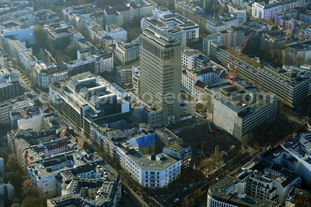 Aerial photograph Berlin - Construction site for reconstruction and modernization and renovation of an office and commercial building Fuerst in the district Charlottenburg in Berlin, Germany