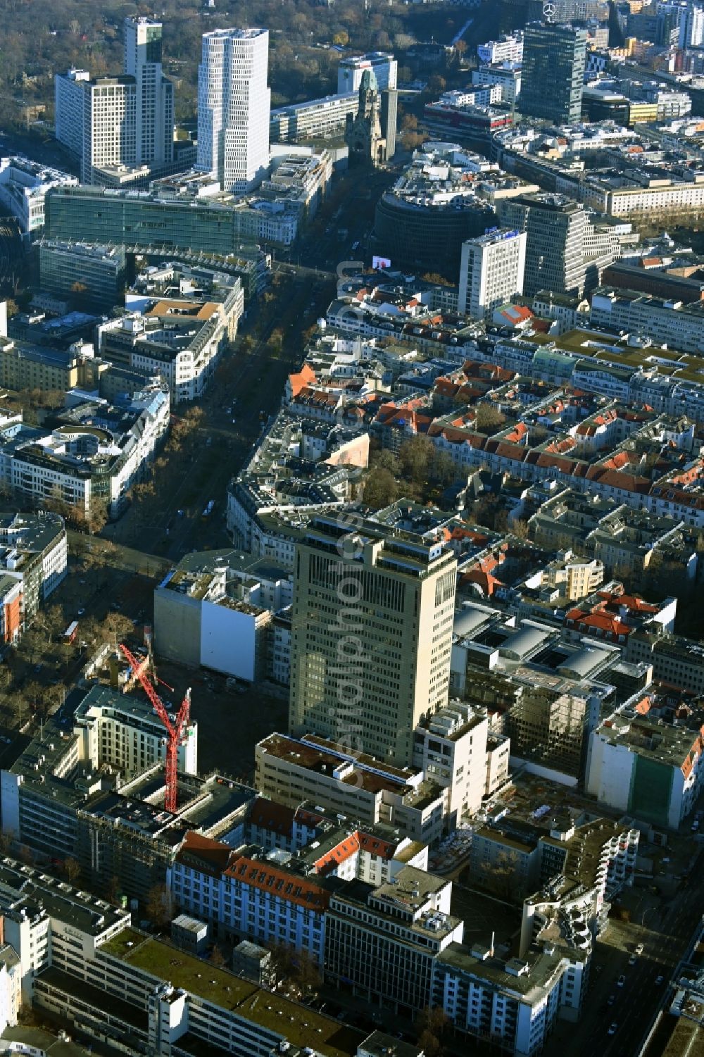 Aerial photograph Berlin - Construction site for reconstruction and modernization and renovation of an office and commercial building Fuerst in the district Charlottenburg in Berlin, Germany