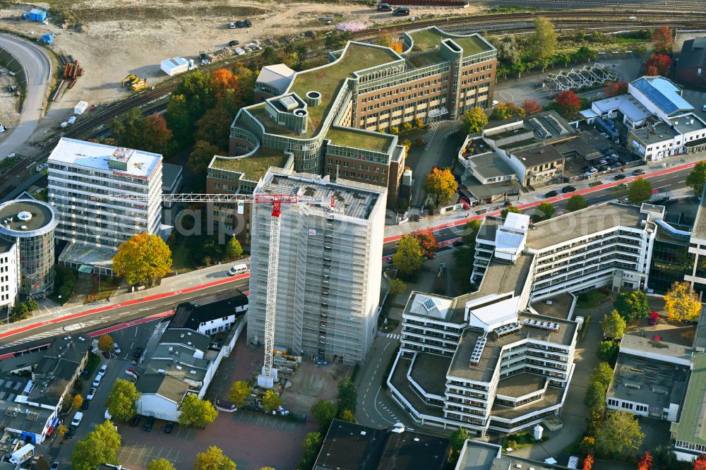 Aerial photograph Hamburg - Construction site for the conversion and modernization and renovation of an office and commercial building - high-rise on Pappelallee in the district Eilbek in Hamburg, Germany