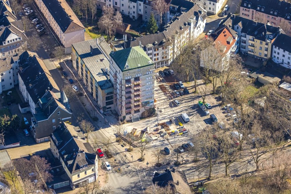 Aerial photograph Herne - Construction site on Bunker building complex made of concrete and steel Hochbunker Mont-Cenis in Herne in the state North Rhine-Westphalia, Germany
