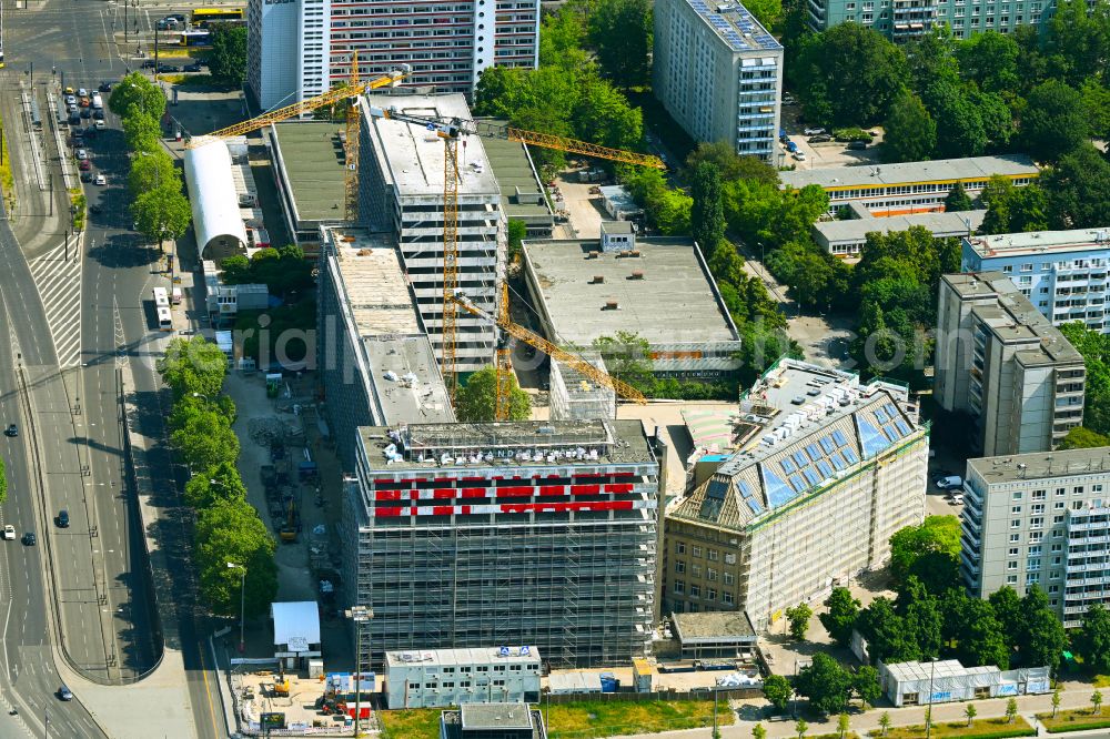 Aerial image Berlin - Construction site former office building and commercial building Haus der Statistics on Otto-Braun-Strasse in the Mitte district in Berlin, Germany