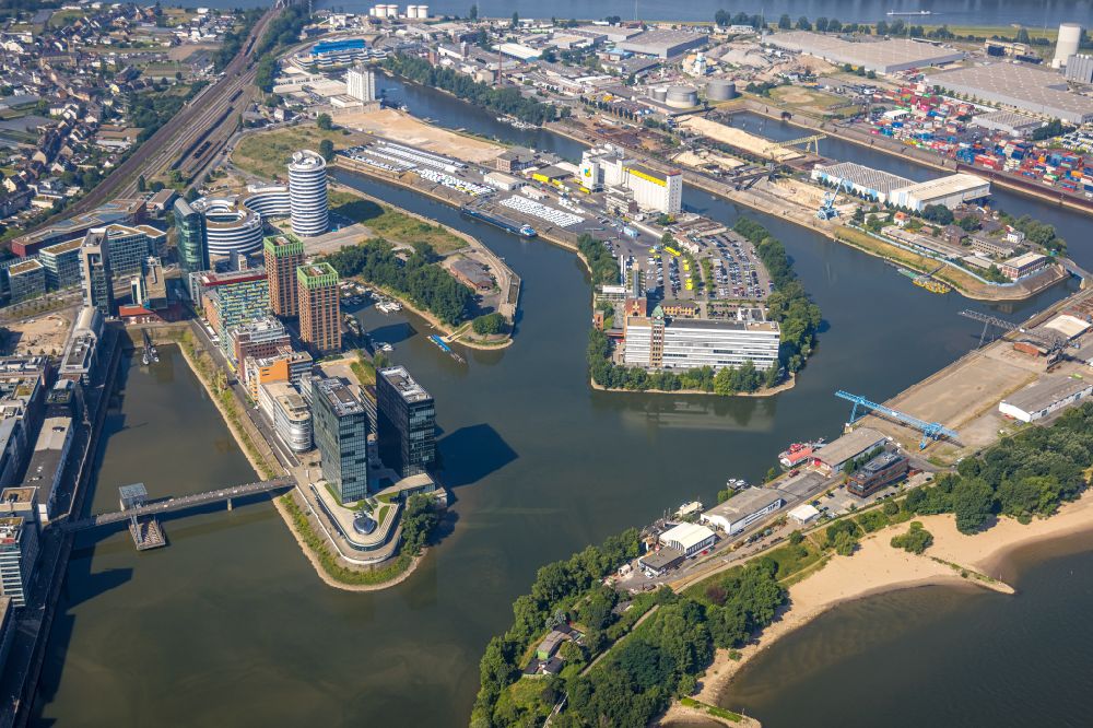 Düsseldorf from above - Construction site for the conversion of the former Plange mill to an office and commercial building in Dusseldorf in the federal state of North Rhine-Westphalia, Germany