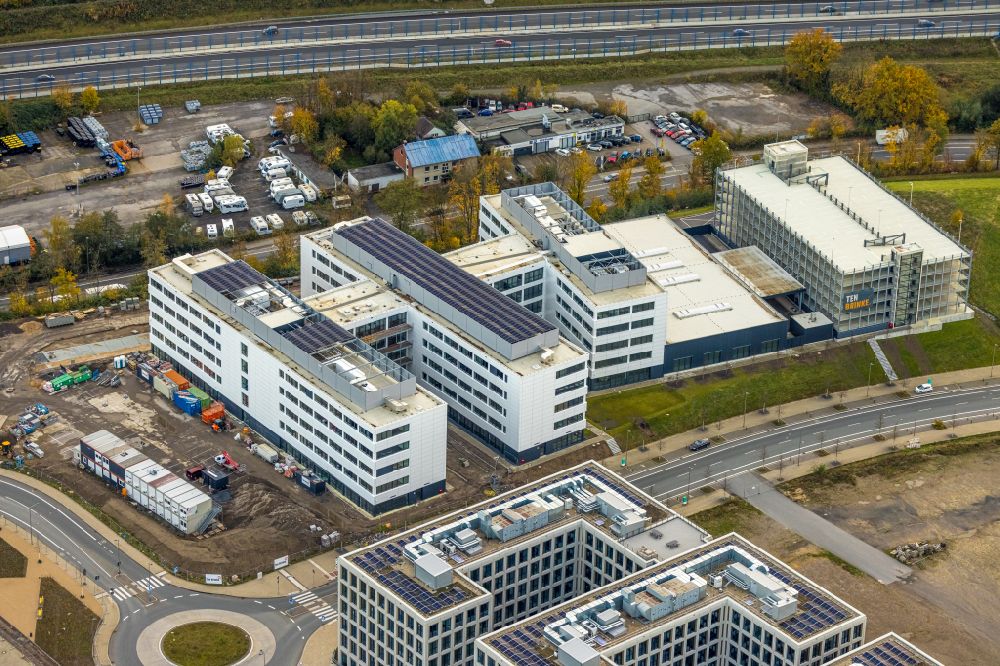 Aerial photograph Bochum - Reconstruction and extension of parking deck on the building of the parking garage on street Markstrasse in the district Laer in Bochum at Ruhrgebiet in the state North Rhine-Westphalia, Germany