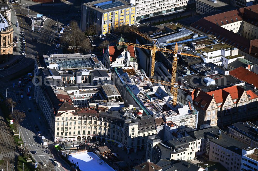 München from above - Construction site for reconstruction and modernization and renovation of an office and commercial building on street Neuhauser Strasse - Herzog-Max-Strasse in the district Altstadt in Munich in the state Bavaria, Germany