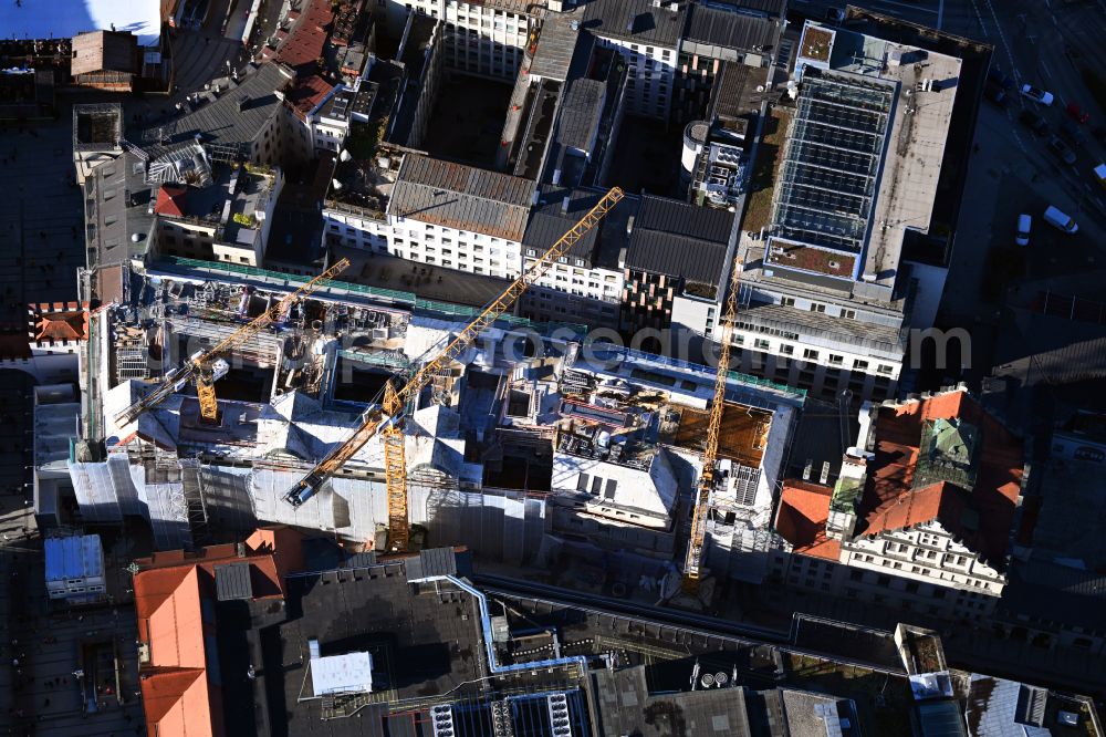 Aerial image München - Construction site for reconstruction and modernization and renovation of an office and commercial building on street Neuhauser Strasse - Herzog-Max-Strasse in the district Altstadt in Munich in the state Bavaria, Germany