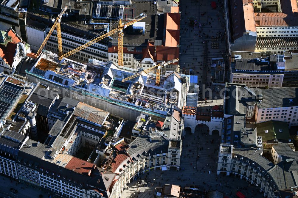 Aerial photograph München - Construction site for reconstruction and modernization and renovation of an office and commercial building on street Neuhauser Strasse - Herzog-Max-Strasse in the district Altstadt in Munich in the state Bavaria, Germany