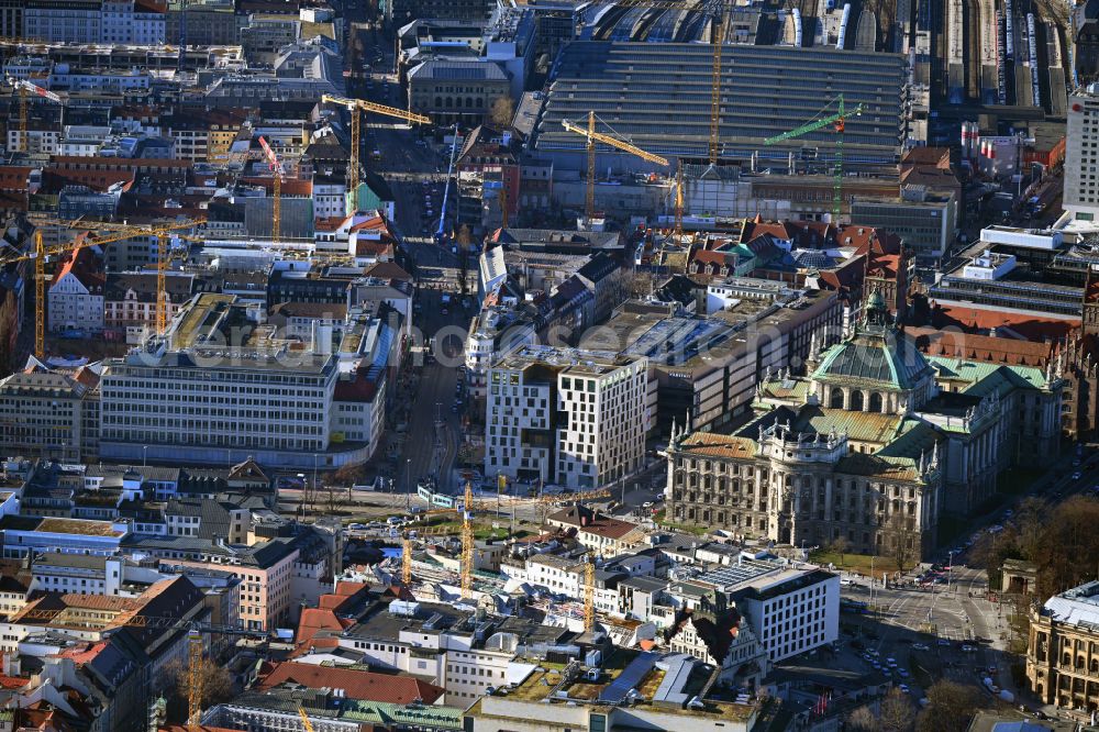 München from above - Construction site for reconstruction and modernization and renovation of an office and commercial building on street Neuhauser Strasse - Herzog-Max-Strasse in the district Altstadt in Munich in the state Bavaria, Germany