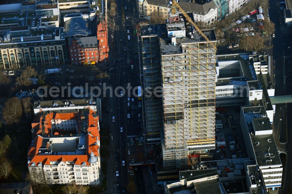 Berlin from above - Highrise building of the Steglitzer Kreisel - UeBERLIN Wohntower complex on Schlossstrasse in the district of Steglitz in Berlin