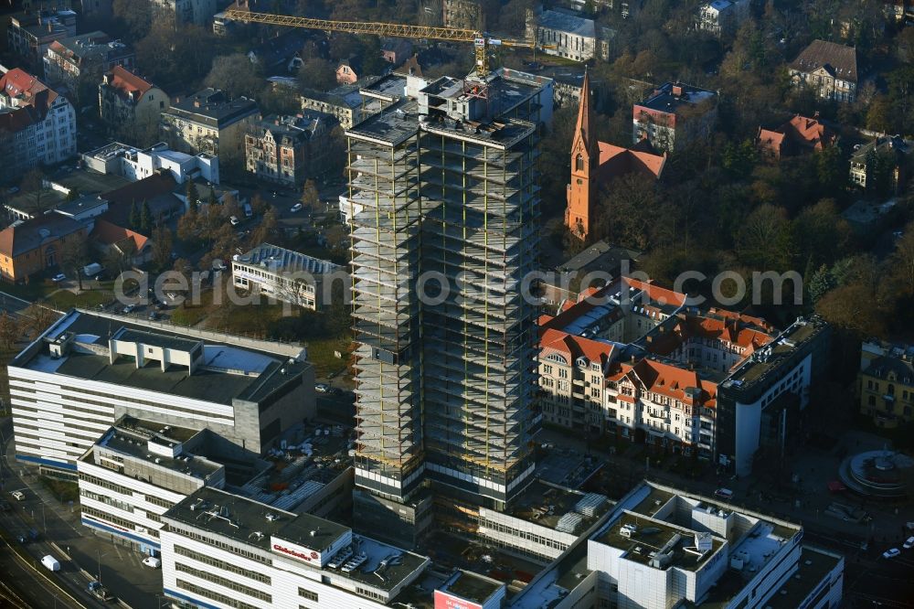 Aerial photograph Berlin - Highrise building of the Steglitzer Kreisel - UeBERLIN Wohntower complex on Schlossstrasse in the district of Steglitz in Berlin