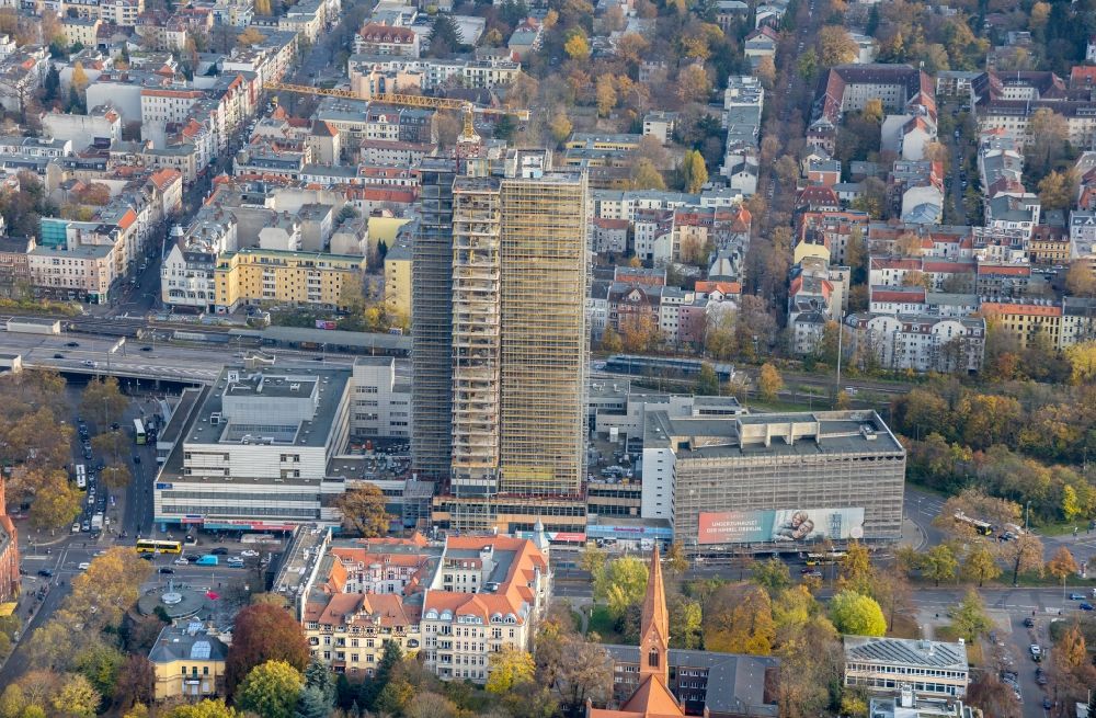Berlin from the bird's eye view: Construction site for the reconstruction of the high-rise building and building complex Steglitzer Kreisel - UBERLIN residential tower on Schlossstrasse in the district of Steglitz in Berlin