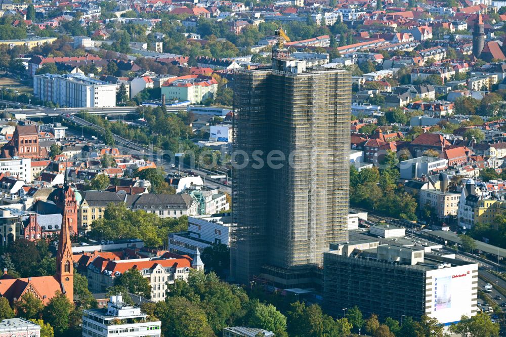 Berlin from the bird's eye view: Construction site for the reconstruction of the high-rise building and building complex Steglitzer Kreisel - UBERLIN residential tower on Schlossstrasse in the district of Steglitz in Berlin