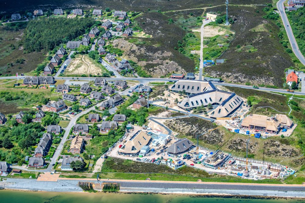 List from the bird's eye view: Reconstruction and revitalization on the extension construction site of the hotel complex Lanserhof in List at the island Sylt in the state Schleswig-Holstein, Germany