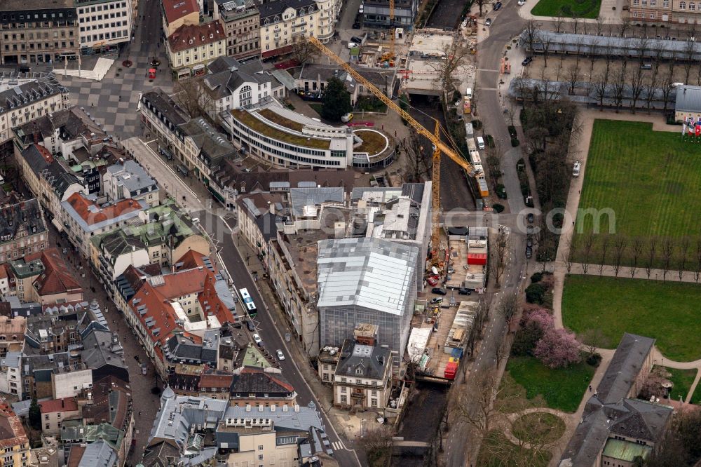 Aerial photograph Baden-Baden - Reconstruction and revitalization on the extension construction site of the hotel complex Steigenberger Hotel Europaeischer Hof on street Kaiserallee in Baden-Baden in the state Baden-Wuerttemberg, Germany