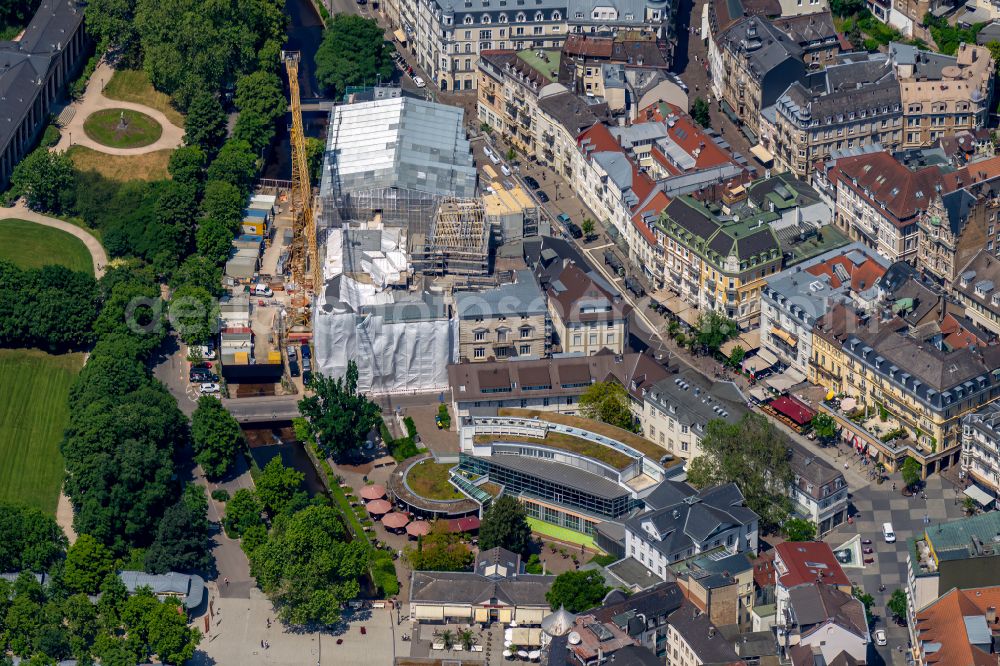 Baden-Baden from the bird's eye view: Reconstruction and revitalization on the extension construction site of the hotel complex Steigenberger Hotel Europaeischer Hof on street Kaiserallee in Baden-Baden in the state Baden-Wuerttemberg, Germany