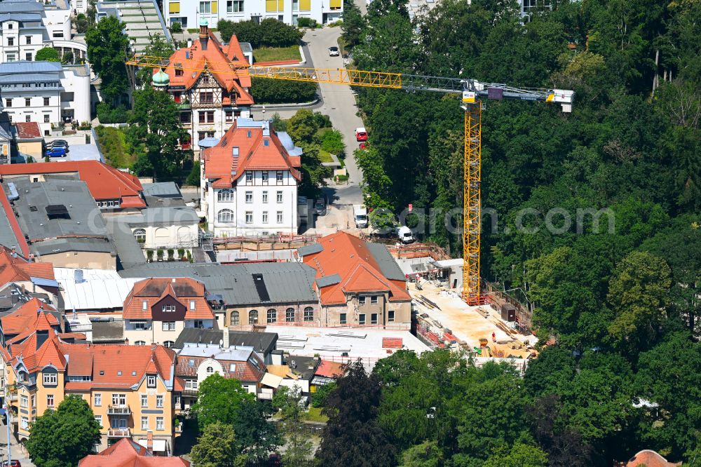 Aerial photograph Dresden - Reconstruction and revitalization on the extension construction site of the hotel complex to build on underground car park on street Bautzner Landstrasse in the district Weisser Hirsch in Dresden in the state Saxony, Germany