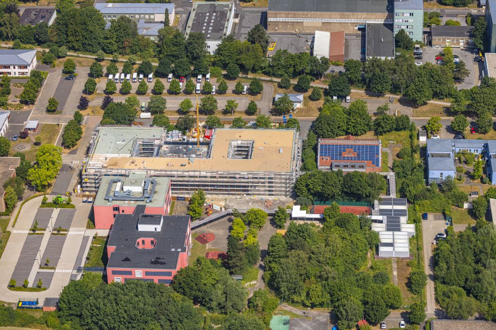Dortmund from the bird's eye view: Construction sites for the conversion, expansion and modernization of the school building on street Marsbruchstrasse in the district Schueren-Neu in Dortmund at Ruhrgebiet in the state North Rhine-Westphalia, Germany