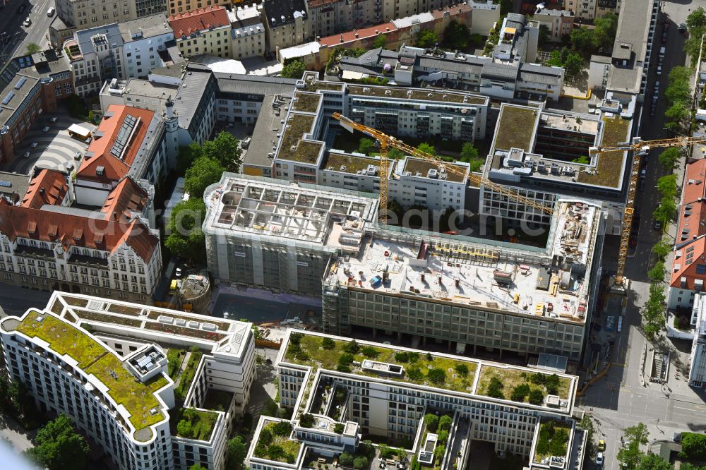 Aerial image München - Construction sites for the conversion, expansion and modernization of the school building of Berufsschule fuer das Bau- and Kunsthandwerk on street Karlstrasse in the district Maxvorstadt in Munich in the state Bavaria, Germany