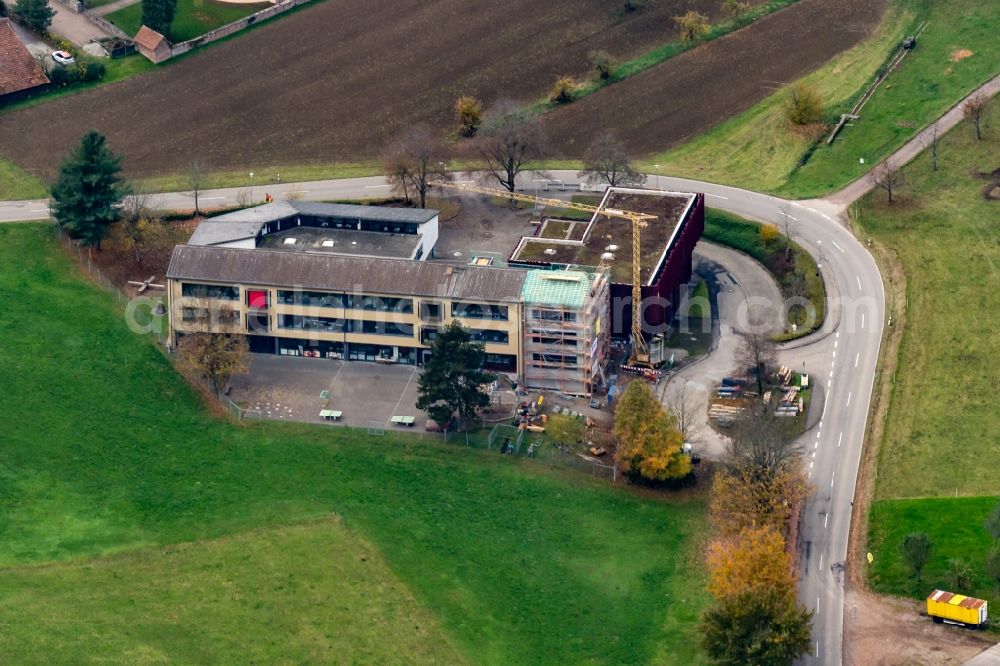Freiamt from the bird's eye view: Construction sites for the conversion, expansion and modernization of the school building Ortsteil Mussbach in Freiamt in the state Baden-Wuerttemberg, Germany