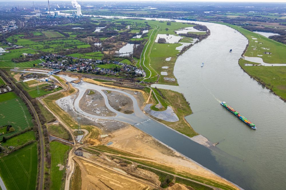 Aerial image Eppinghoven - Conversion - construction site of the Emscher estuary in the Rhine near Eppinghoven in the state of North Rhine-Westphalia