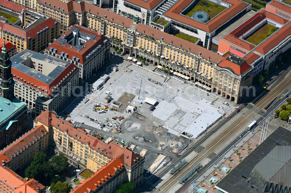 Aerial photograph Dresden - Conversion of the square ensemble Altmarkt in the city center in the district Altstadt in Dresden in the state Saxony, Germany