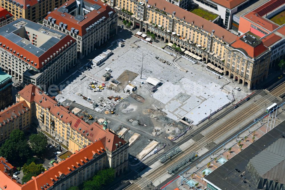 Dresden from above - Conversion of the square ensemble Altmarkt in the city center in the district Altstadt in Dresden in the state Saxony, Germany