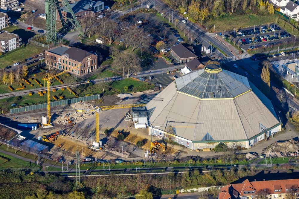 Oberhausen from above - Reconstruction and renovation of the old Gartendom on Vestische Strasse in Oberhausen in the state North Rhine-Westphalia, Germany