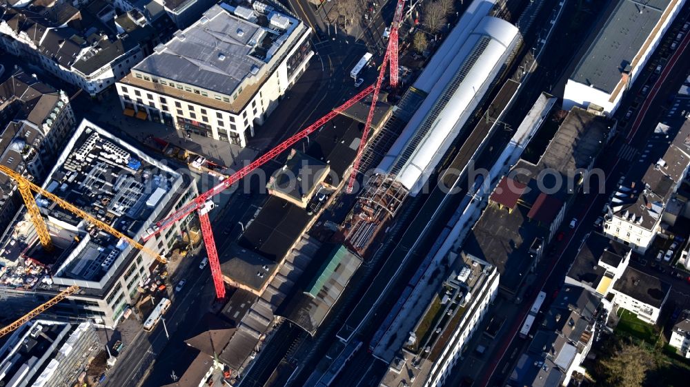 Aerial image Bonn - Track progress and building of the main station of the railway in Bonn in the state North Rhine-Westphalia, Germany
