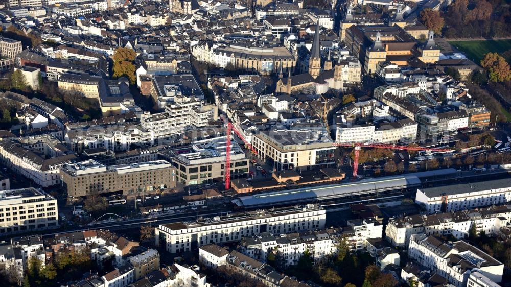 Bonn from above - Track progress and building of the main station of the railway in Bonn in the state North Rhine-Westphalia, Germany