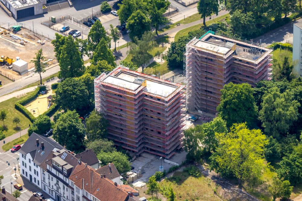 Aerial image Herne - Reconstruction and new construction of the high-rise buildings on street Hoelkeskampring in Herne at Ruhrgebiet in the state North Rhine-Westphalia, Germany