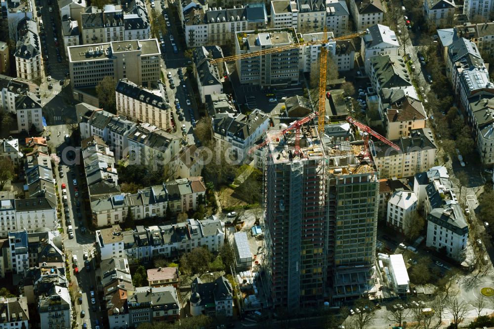 Aerial photograph Frankfurt am Main - Reconstruction and new construction of high-rise building 160 PARK VIEW on Fuerstenbergerstrasse in Frankfurt in the state Hesse, Germany