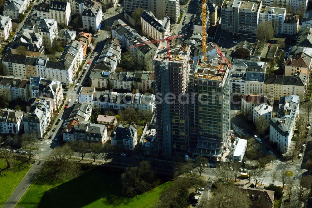Aerial image Frankfurt am Main - Reconstruction and new construction of high-rise building 160 PARK VIEW on Fuerstenbergerstrasse in Frankfurt in the state Hesse, Germany