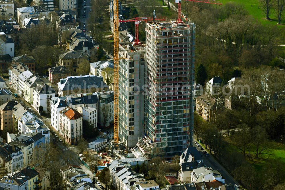 Frankfurt am Main from above - Reconstruction and new construction of high-rise building 160 PARK VIEW on Fuerstenbergerstrasse in Frankfurt in the state Hesse, Germany