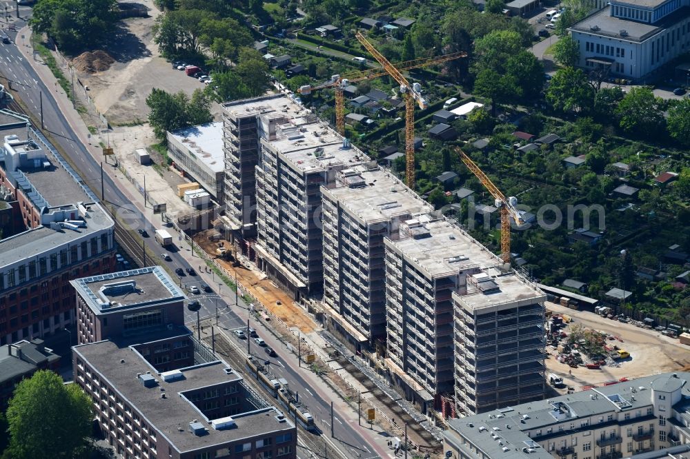 Leipzig from above - Reconstruction and new construction of high-rise building Vertical Village Apartments FourLiving on Prager Strasse in Leipzig in the state Saxony, Germany