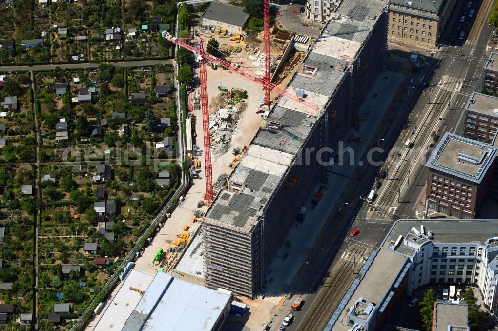Aerial image Leipzig - Reconstruction and new construction of high-rise building Vertical Village Apartments FourLiving on Prager Strasse in Leipzig in the state Saxony, Germany