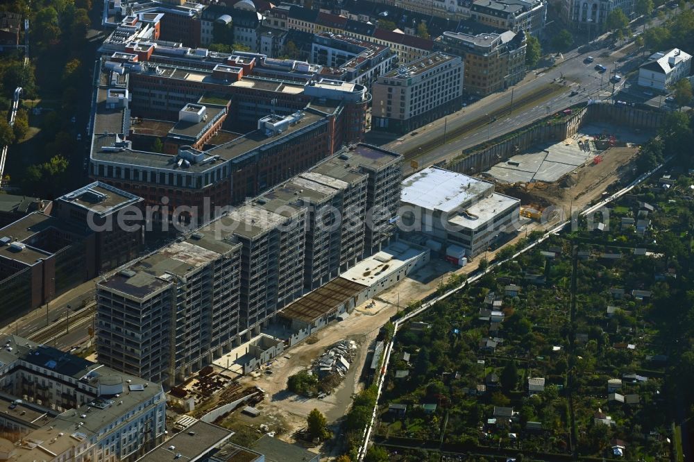 Aerial photograph Leipzig - Reconstruction and new construction of high-rise building Vertical Village Apartments FourLiving on Prager Strasse in Leipzig in the state Saxony, Germany