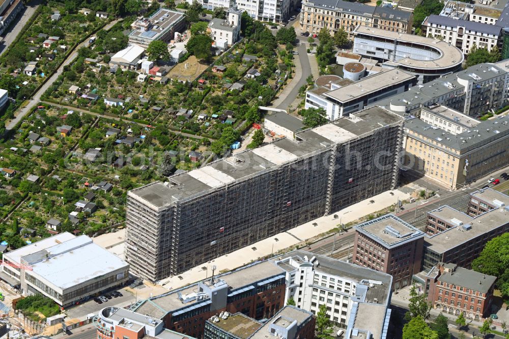 Aerial image Leipzig - Reconstruction and new construction of high-rise building Vertical Village Apartments FourLiving on Prager Strasse in Leipzig in the state Saxony, Germany